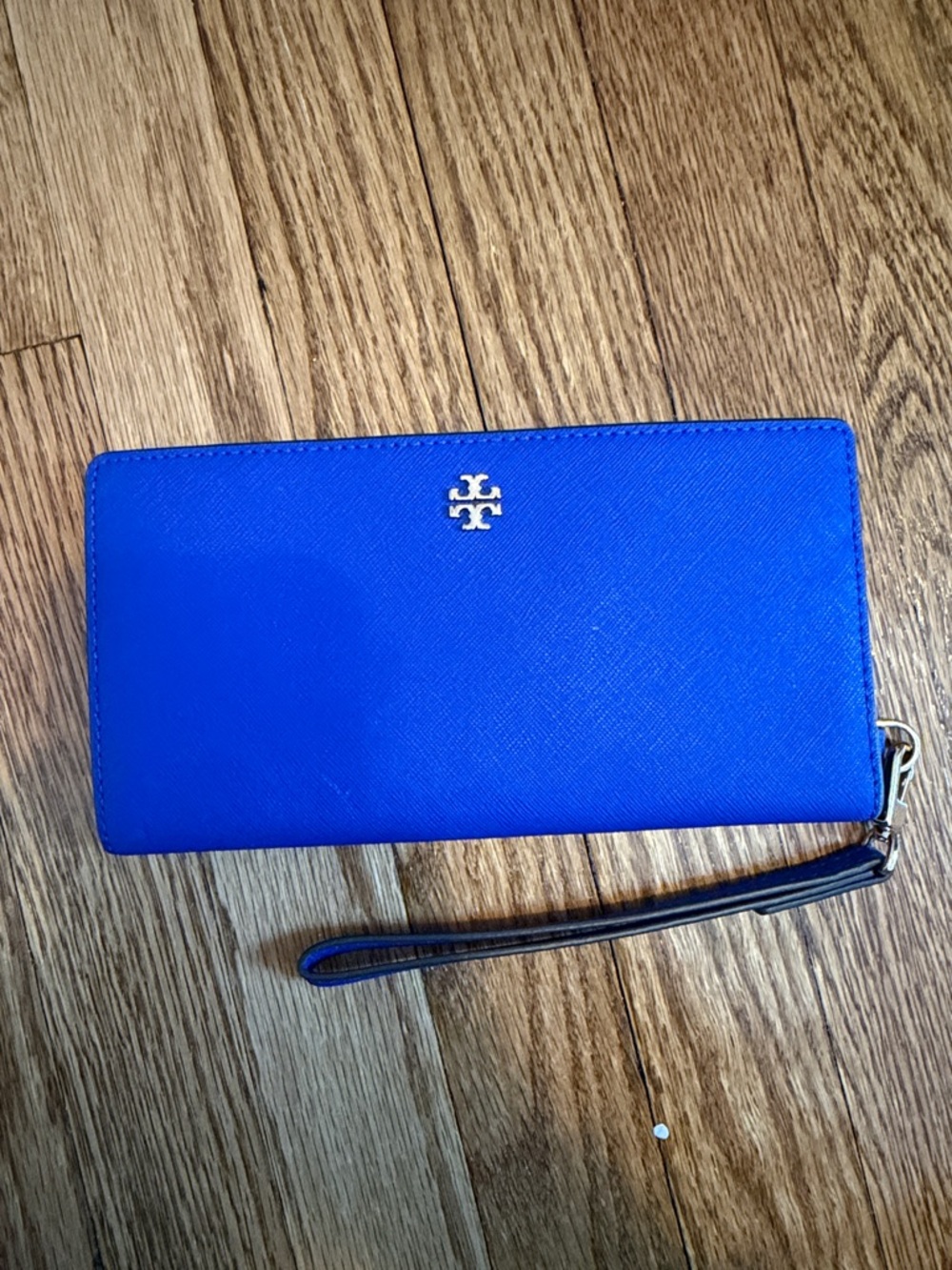 Tory Burch Cobalt Blue Wristlet Wallet with Gold Logo